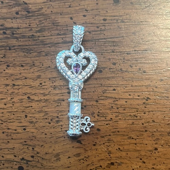 Judith Ripka Amethyst Purple Heart Key Pendant
